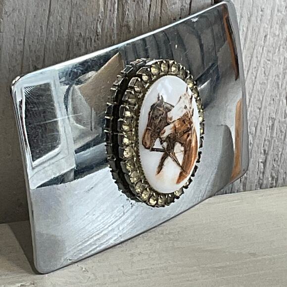Three Horses Equestrian Western Belt Buckle Vintage USA Rodeo Cowboy Horse Lover - Picture 3 of 6